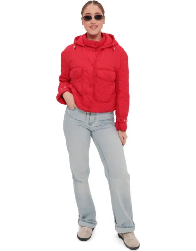 Studded Light Demi-season Hooded Cropped Jacket