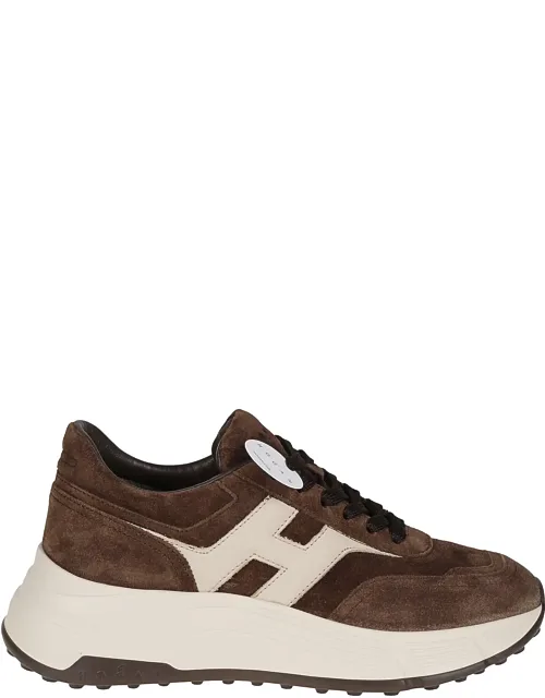 Brown H669 Sneakers With Chunky Off-white Sole And Textured Rubber Outsole