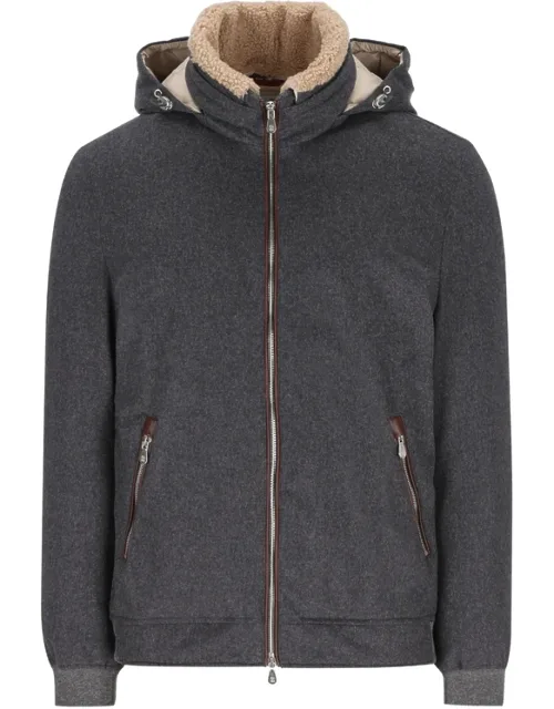 Bonded Wool Flannel Down Jacket With Detachable Hood