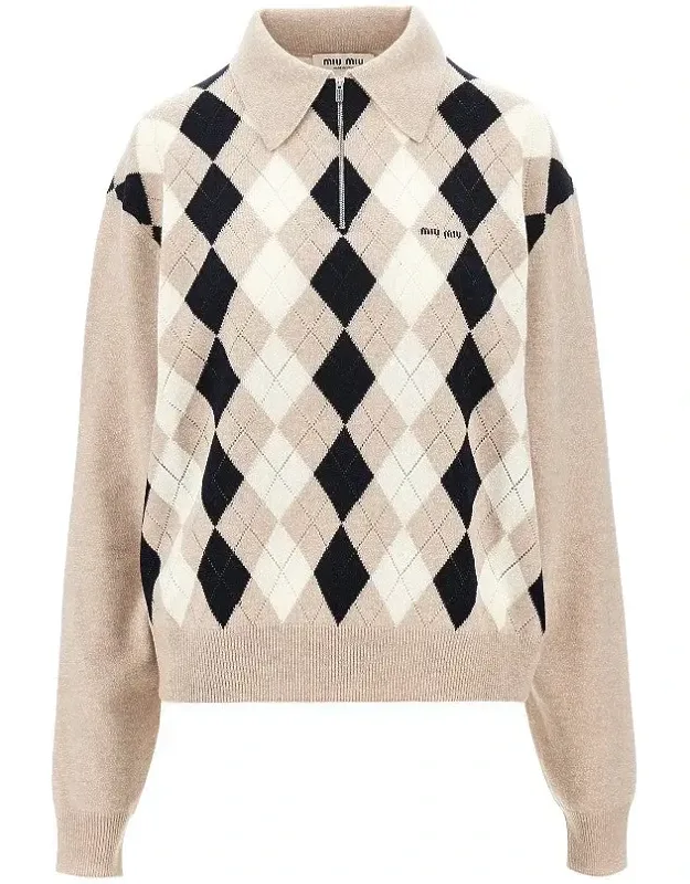 Argyle Cashmere Polo Sweater