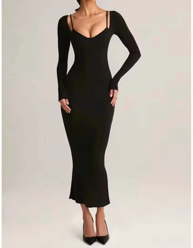 Long-sleeve Midi Dress