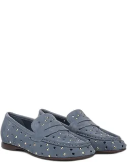 Bloom Loafers, Studded Suede Leather, Slip-on Fit, Block Heels