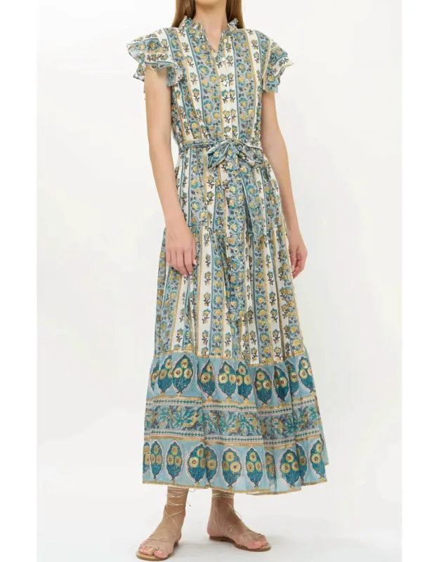 Ruffle Collar Button Maxi Dress