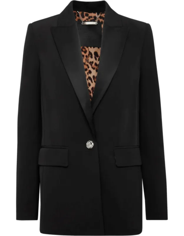 Blazer With Satin Lined Peak Lapel And Embroidered Tiger Head