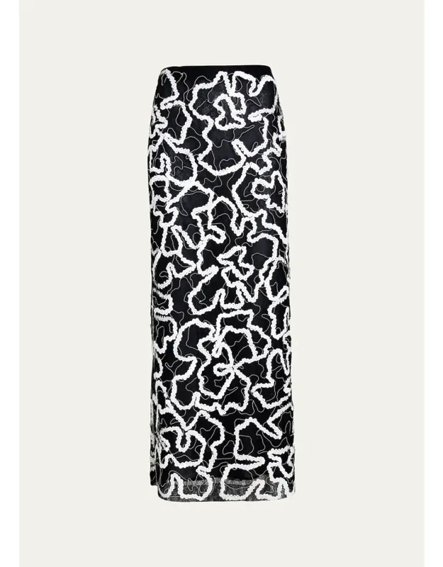 Embroidered Column Maxi Skirt