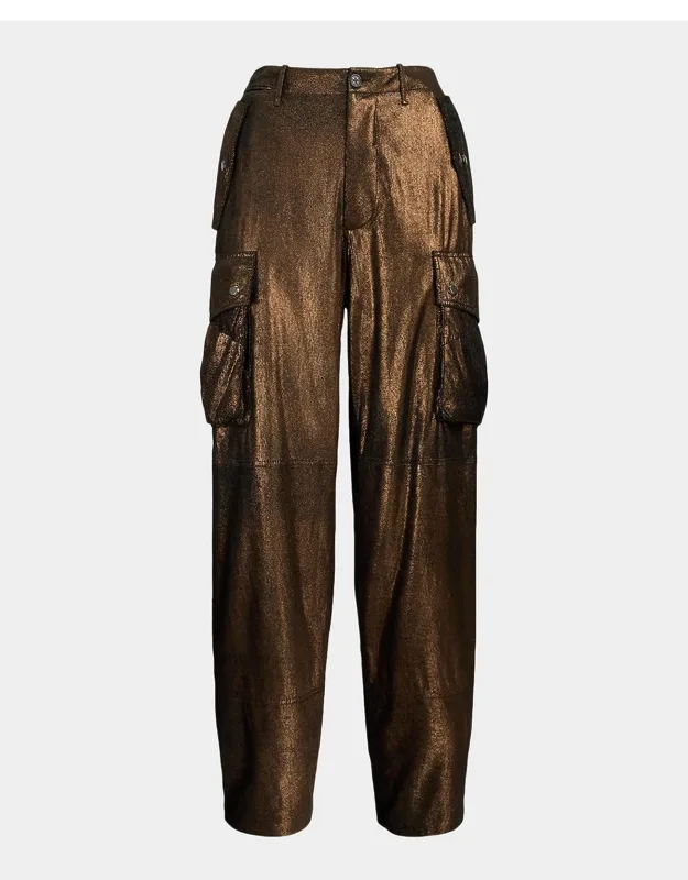 Metallic Suede Straight-leg Cargo Pants