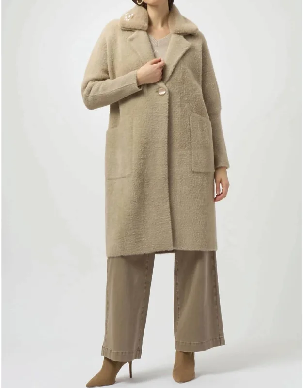 Feather Yarn And Faux Fur Sweater Coat