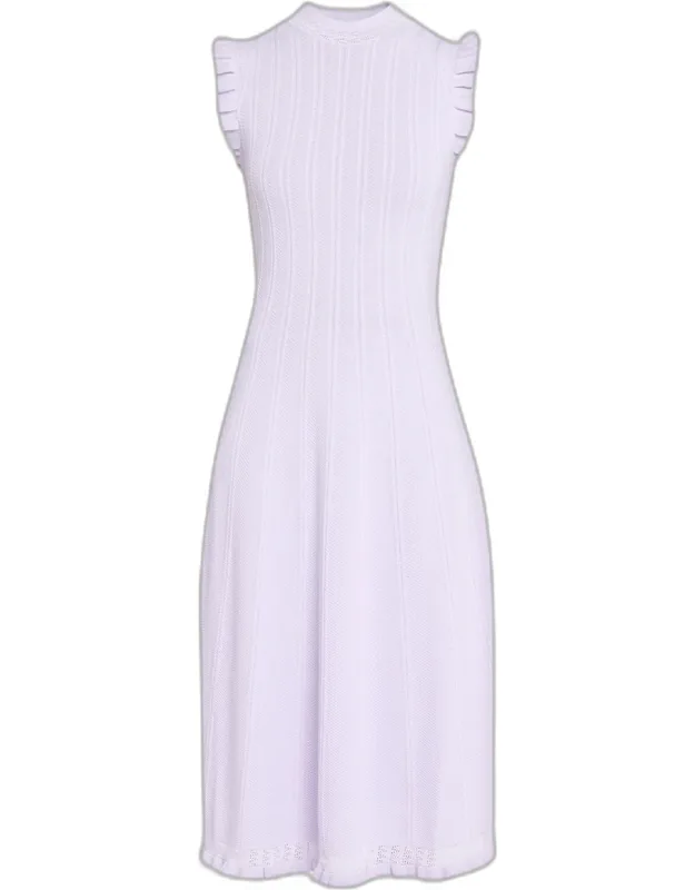 Ruffle-trim Pointelle Knit Midi Dress