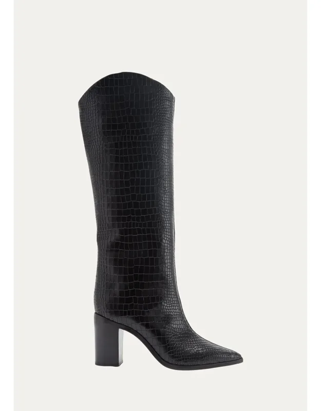 Snake-print Leather Tall Boots