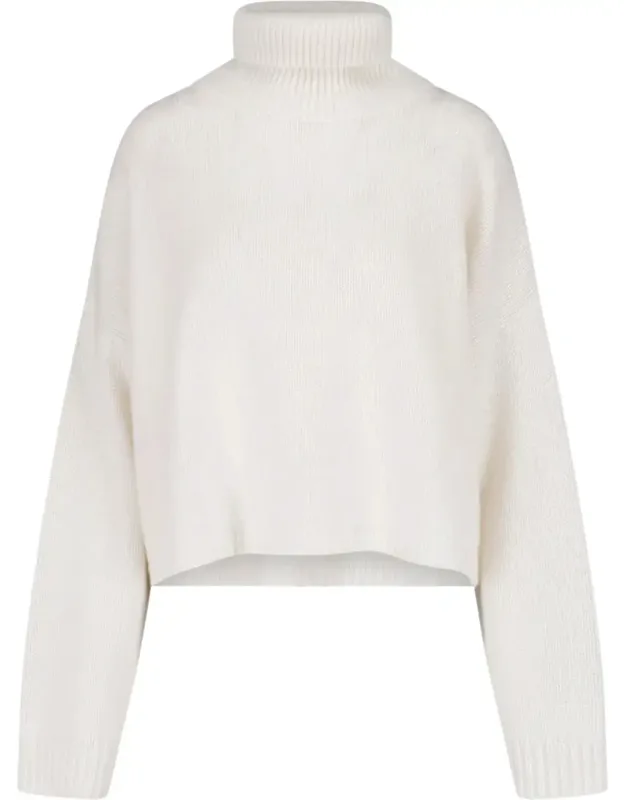 Cropped Boxy High Ribbed Turtleneck Knit Sweater