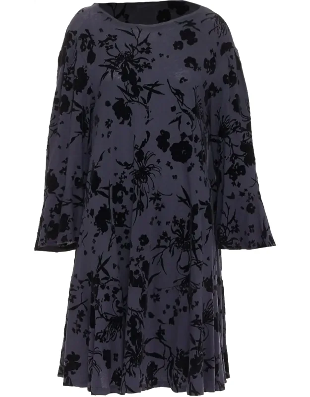 Cotton Velvet Damask Floral Flock Print Dress