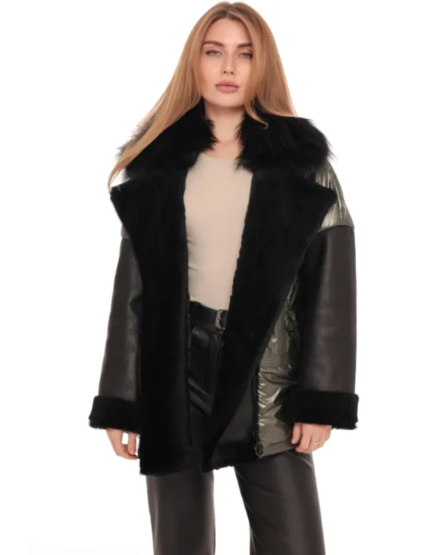 Genuine Lamb Leather Fox Fur Down Coat