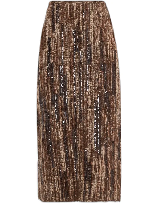 Sequined Boucle Midi Skirt