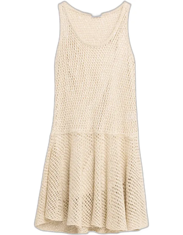 Shimmering Net Knit Mini Flounce Dress