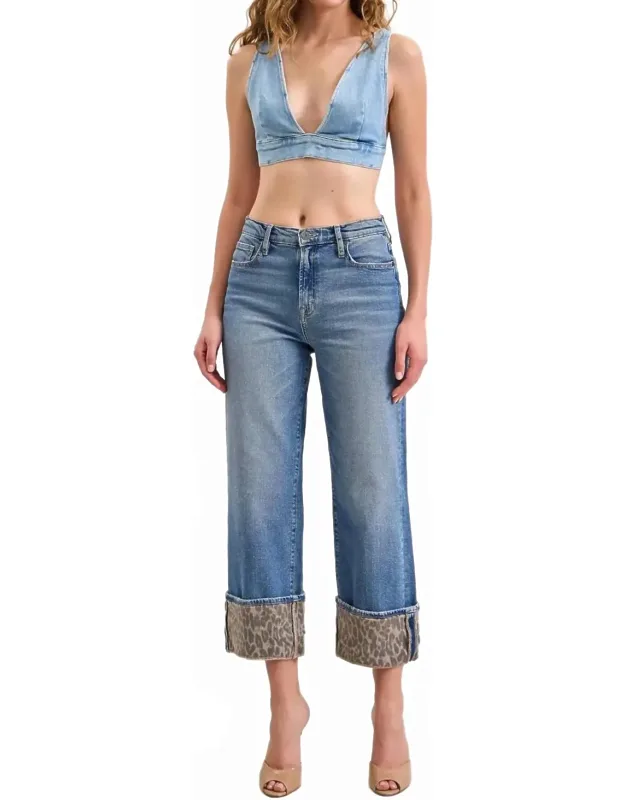 Fearless Cheetah Cuff Straight Jeans