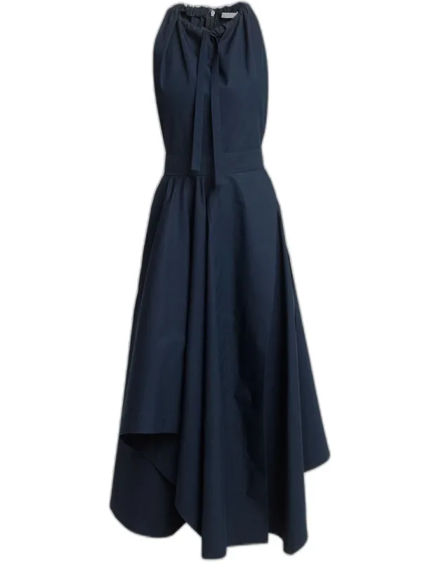 Asymmetric Cotton Poplin Sleeveless Midi Dress