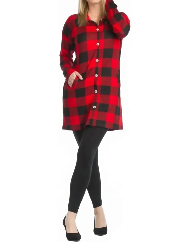 Brushed Check Button Up Dress