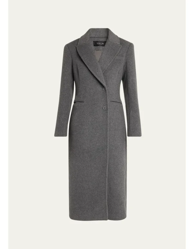 Sculpted Peak-lapel Wool Coat