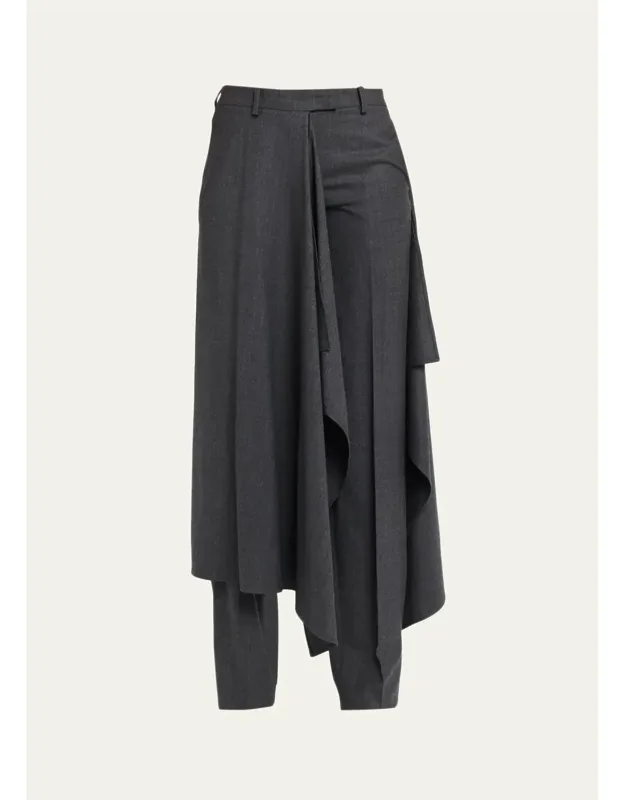 Asymmetric Overskirt Straight-leg Trousers