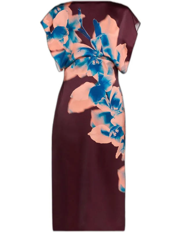 Floral Satin Midi Dress
