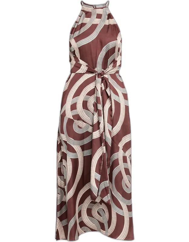 Swirl-print Satin Midi Dress