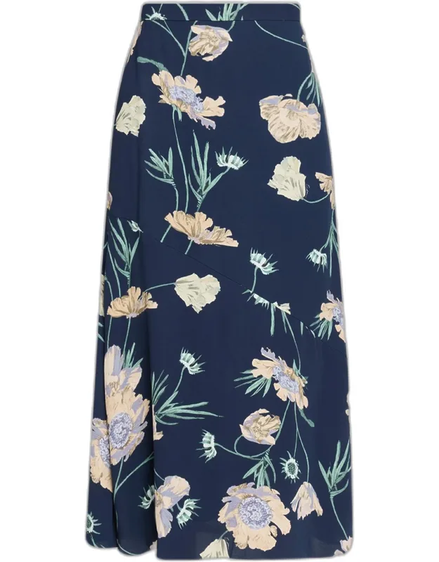 Floral Crepe A-line Midi Skirt