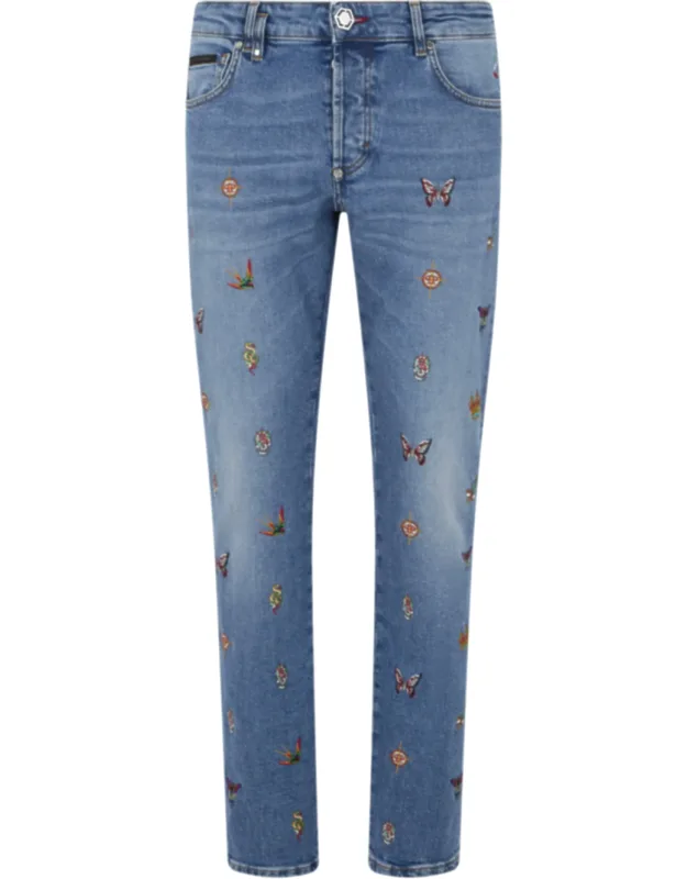 Embroidered Super Straight Cut Jeans