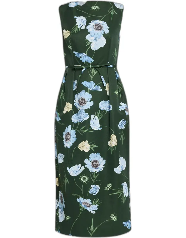 Floral Cotton Faille Midi Cocktail Dress
