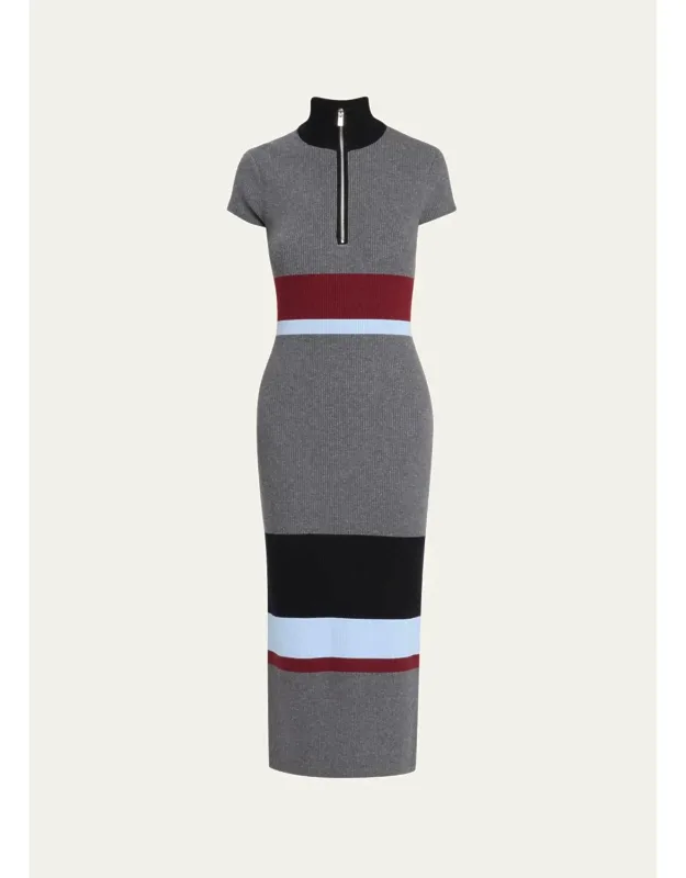 Striped Turtleneck Knit Midi Dress