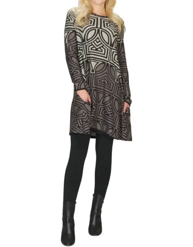 Geo Design A-line Sweater Dress