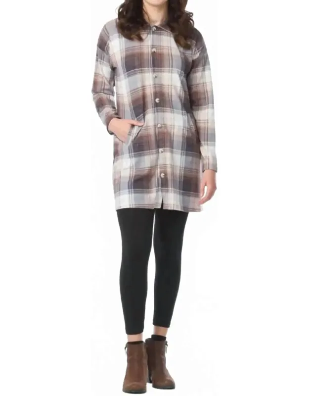 Brushed Plaid Button Up Sweater Dress