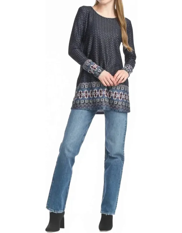 Global Border Print Long Sleeve Tunic