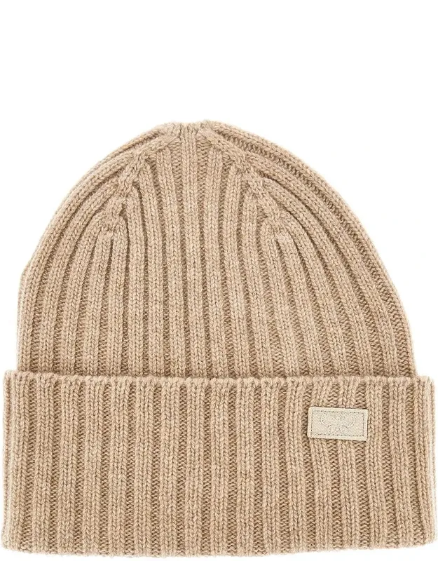 Virgin Wool Beanie Hat With Logo Patch