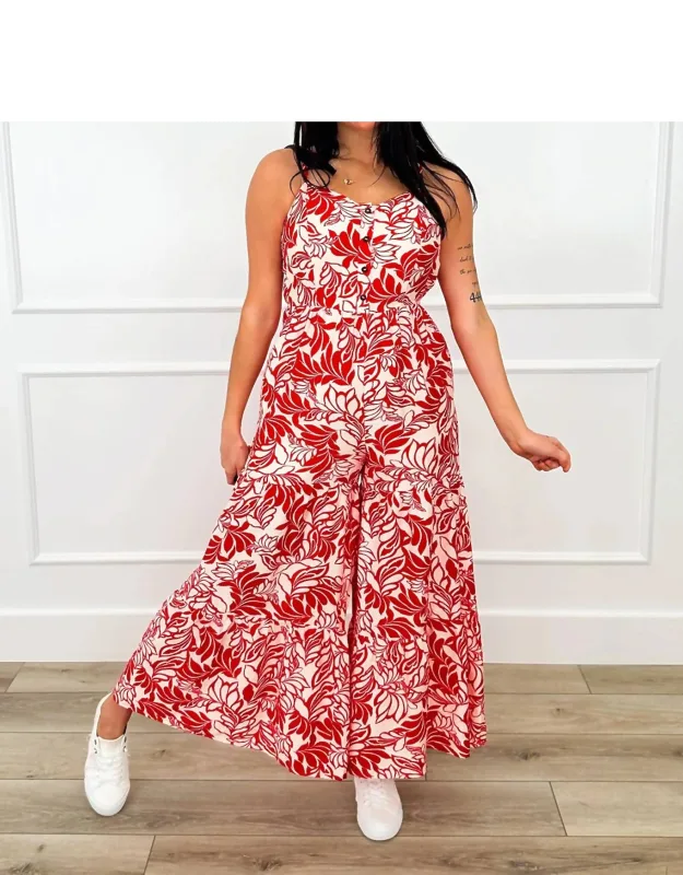 Floral Leaf Print Jumpsuit