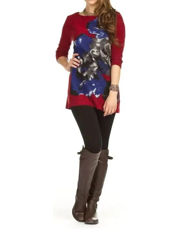 Flower Placement Print 3/4 Sleeve Sweater Dress