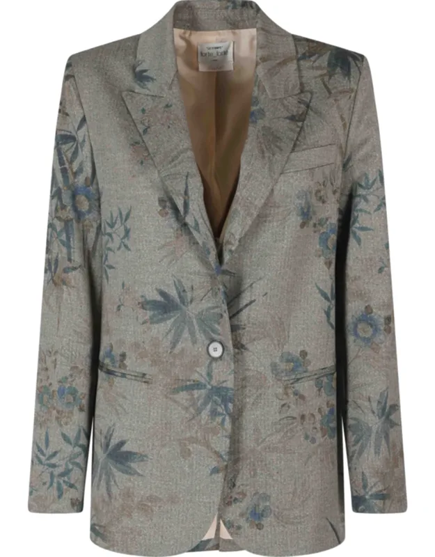 Chevron Floral Leaf Print Blazer