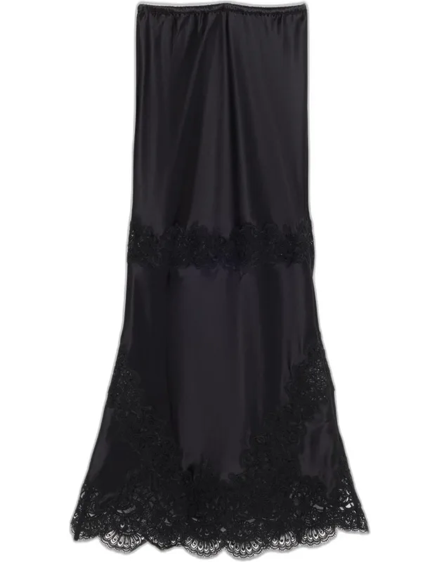Lace-trim Satin Maxi Skirt