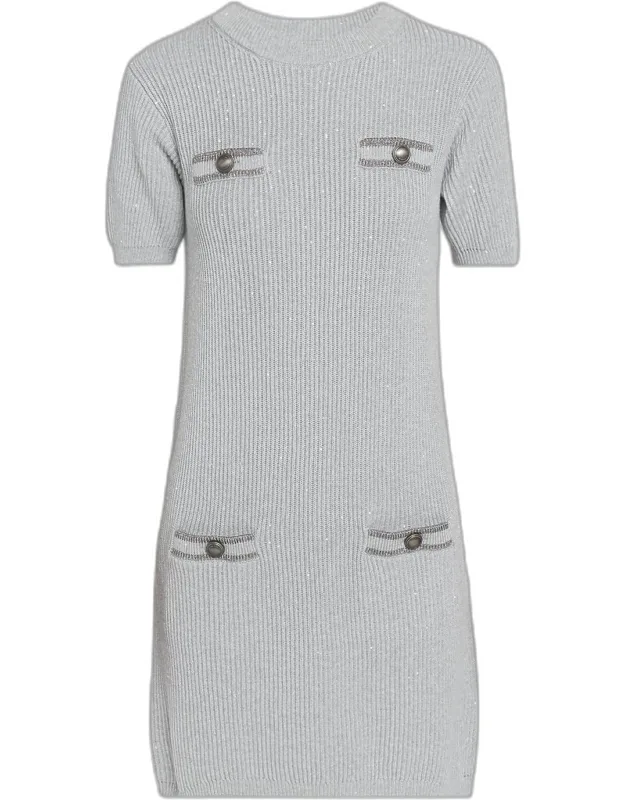 Pockets Short-sleeve Shimmering Cotton Knit Mini Dress