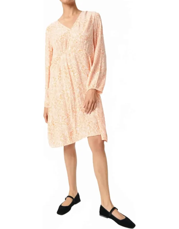 Zaya Knee-length Long Sleeve Midi Dress In Tangerine Ditsy