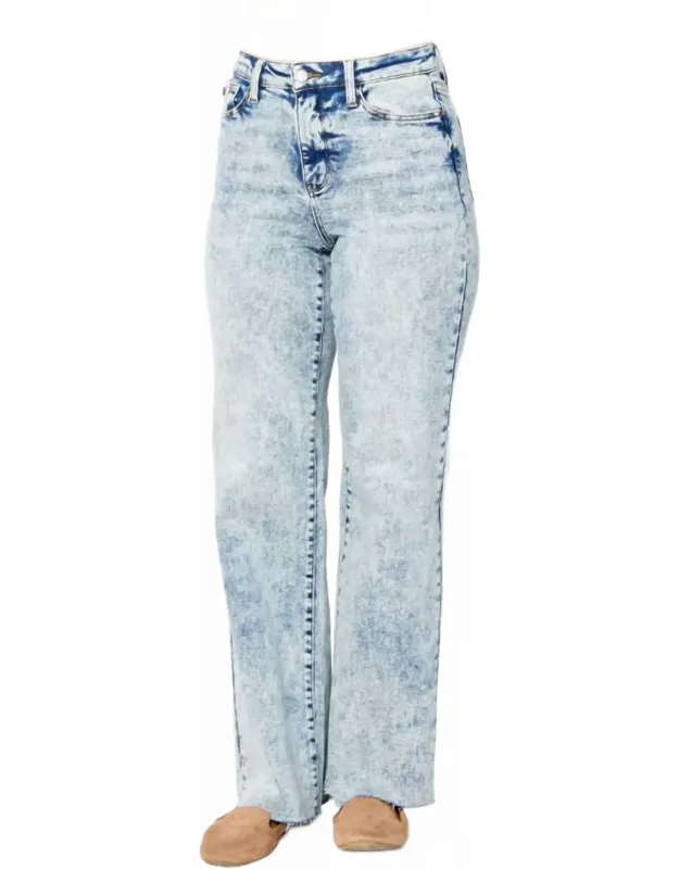 Nova Mineral Wash Raw Hem Wide Leg Jeans