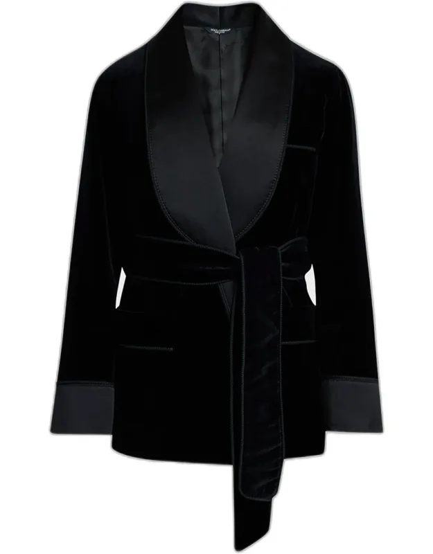 Satin Shawl Lapel Velvet Smoking Jacket
