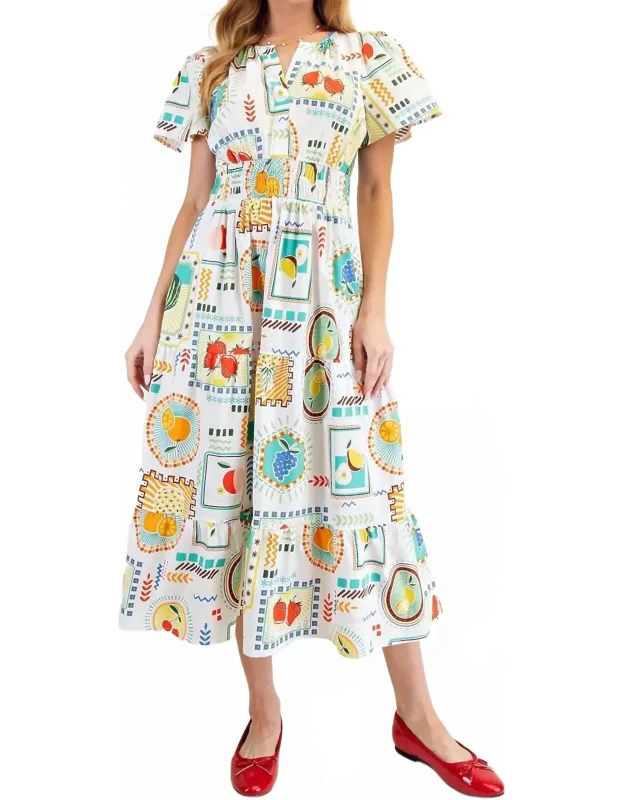 Fruit Printed Poplin Midi Dress