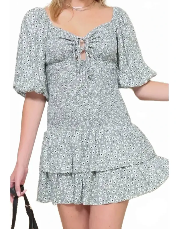 Floral Smocked Tie-front Ruffle Mini Dress