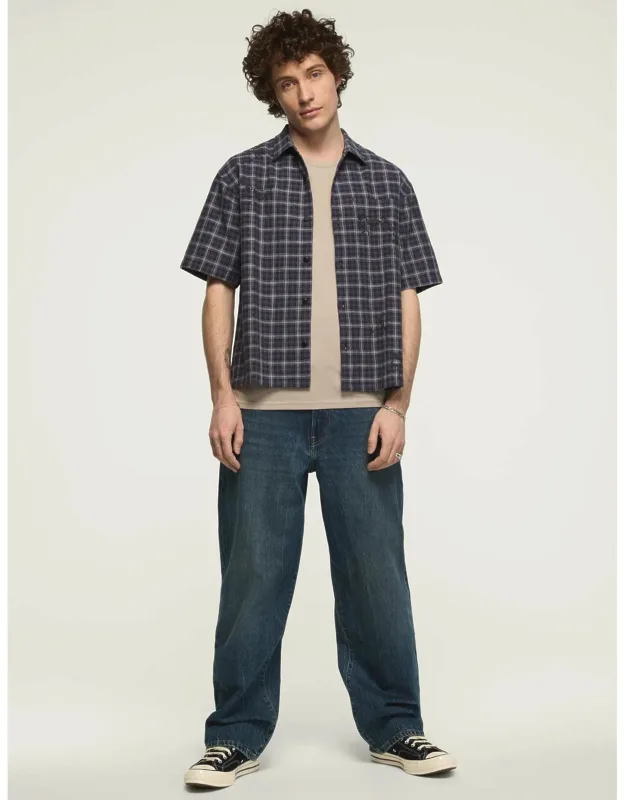 Embroidered Plaid Short Sleeve Boxy Shirt