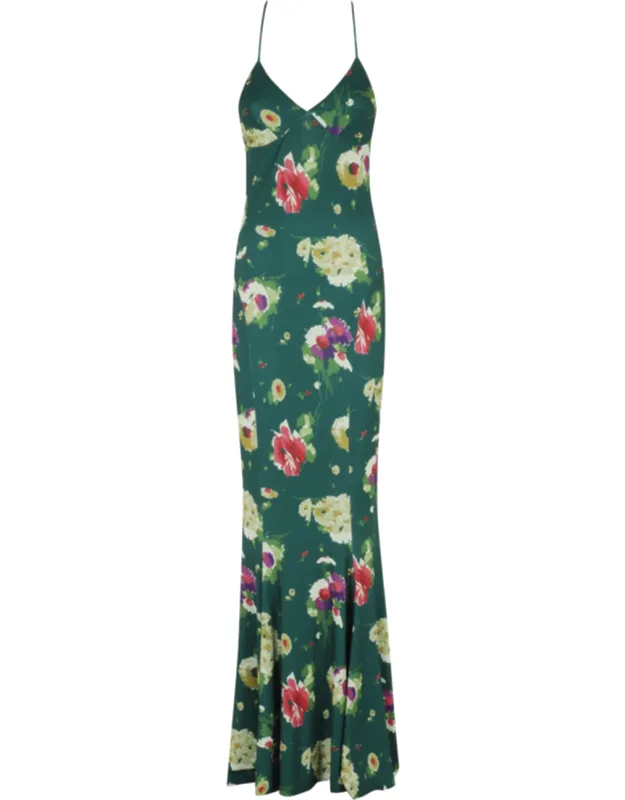 Low Back Slip Fishtail Floral Maxi Dress