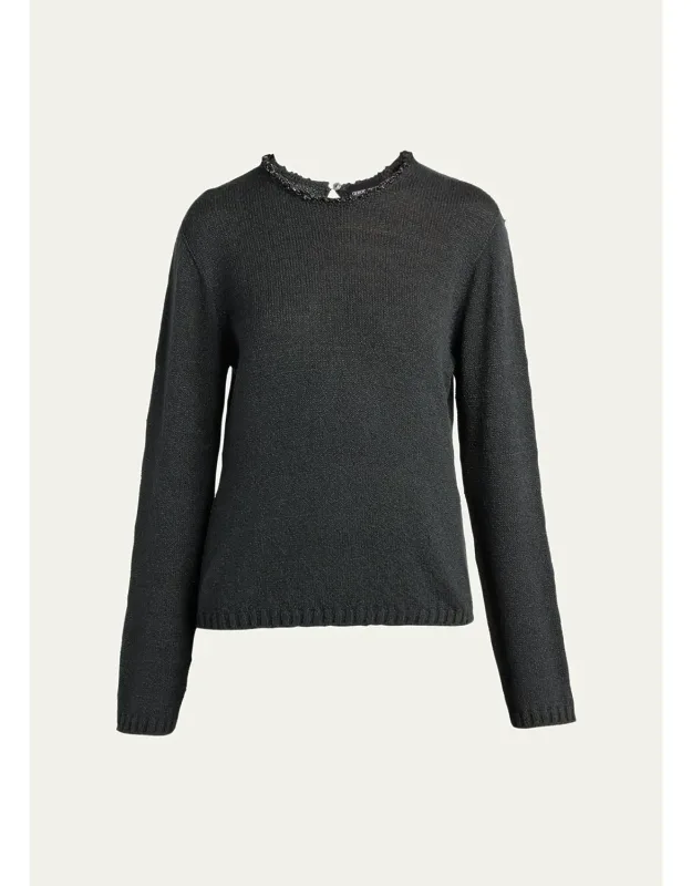 Sequin-trim Silk Knit Sweater