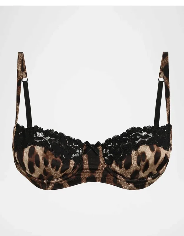 Leopard-print Lace & Satin Balconette Bra