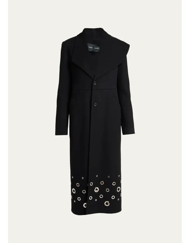 Embellished Compact Melton Wool Long Coat