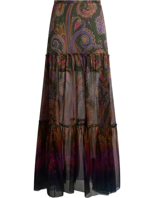 Silk Maxi Skirt With Placed Paisley Print