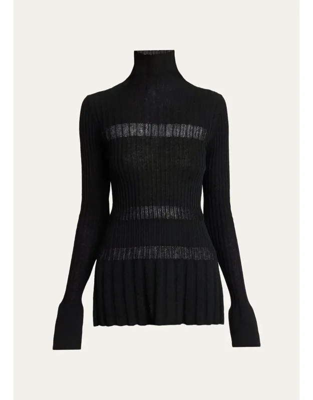 Striped Merino Wool Rib Turtleneck Sweater
